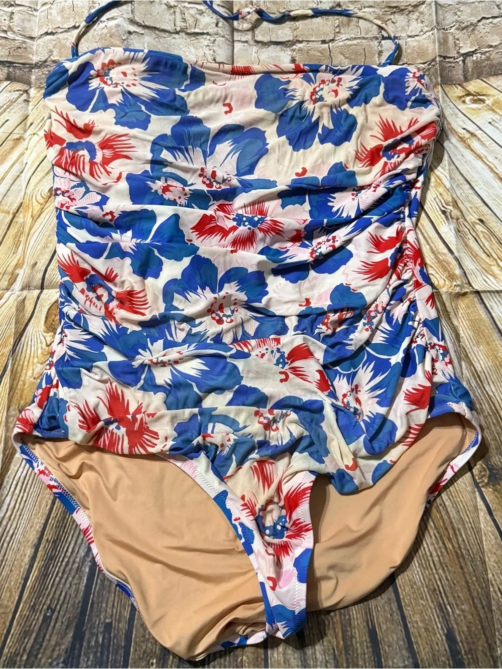J Crew Blue White Floral Halter One Piece Swimsuit